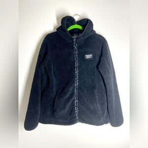 Reebok Jacket Womens Size  L Black Fuzzy Fleece Hooded Full Zip